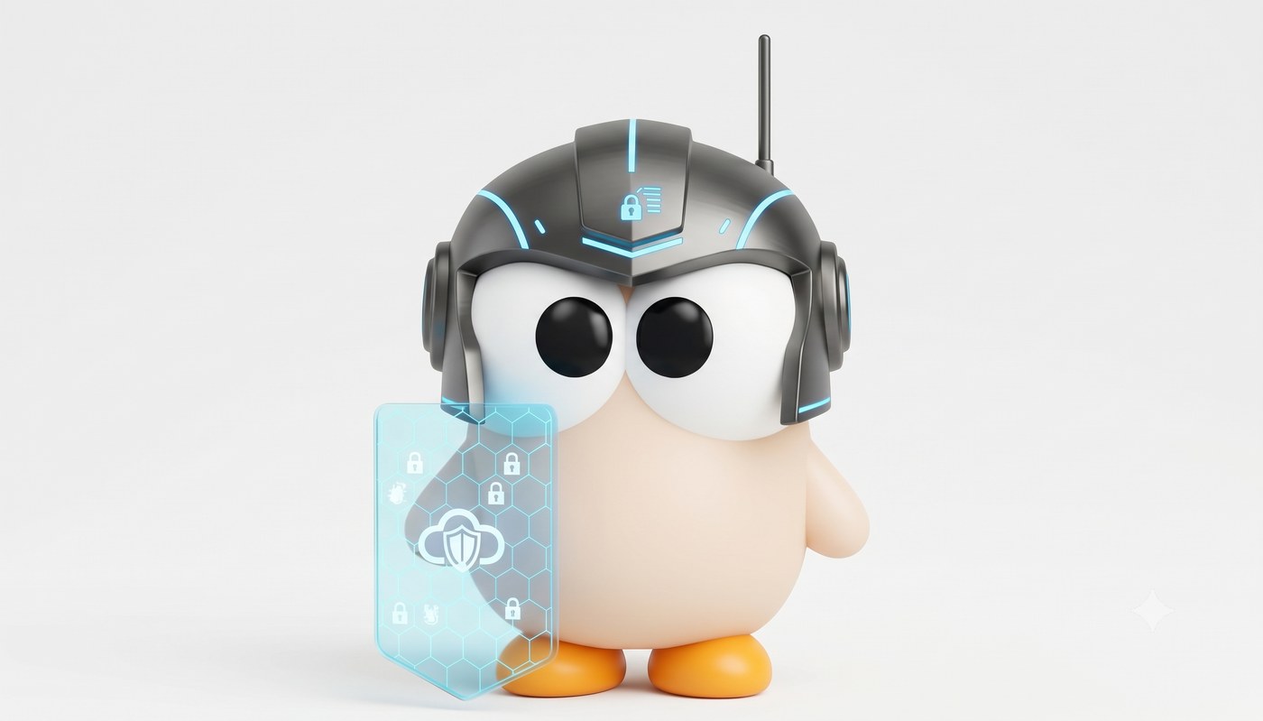 Guardian mascot in a helmet with a translucent shield
