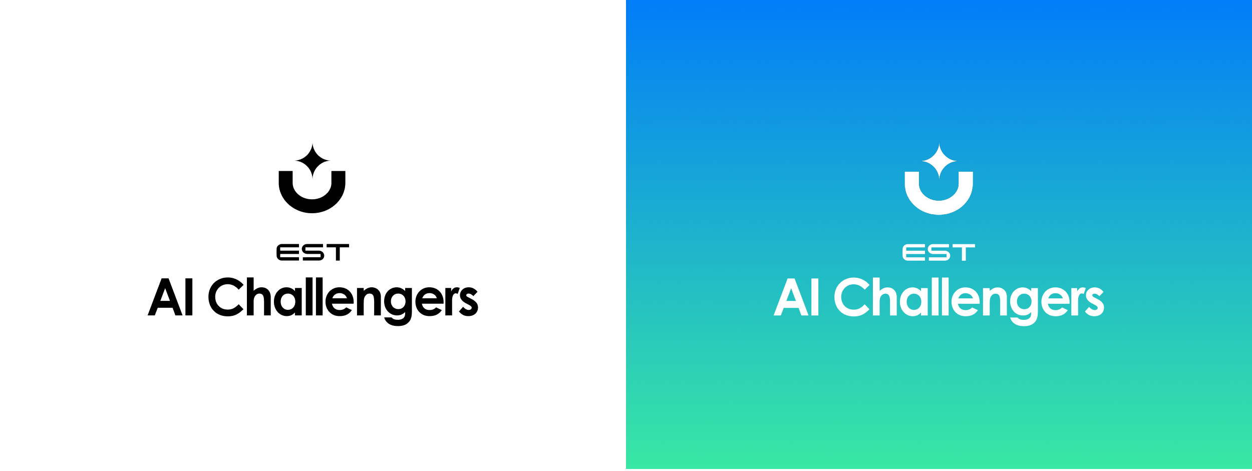 AI Challengers lockup, shown on white and on the blue-to-teal course gradient