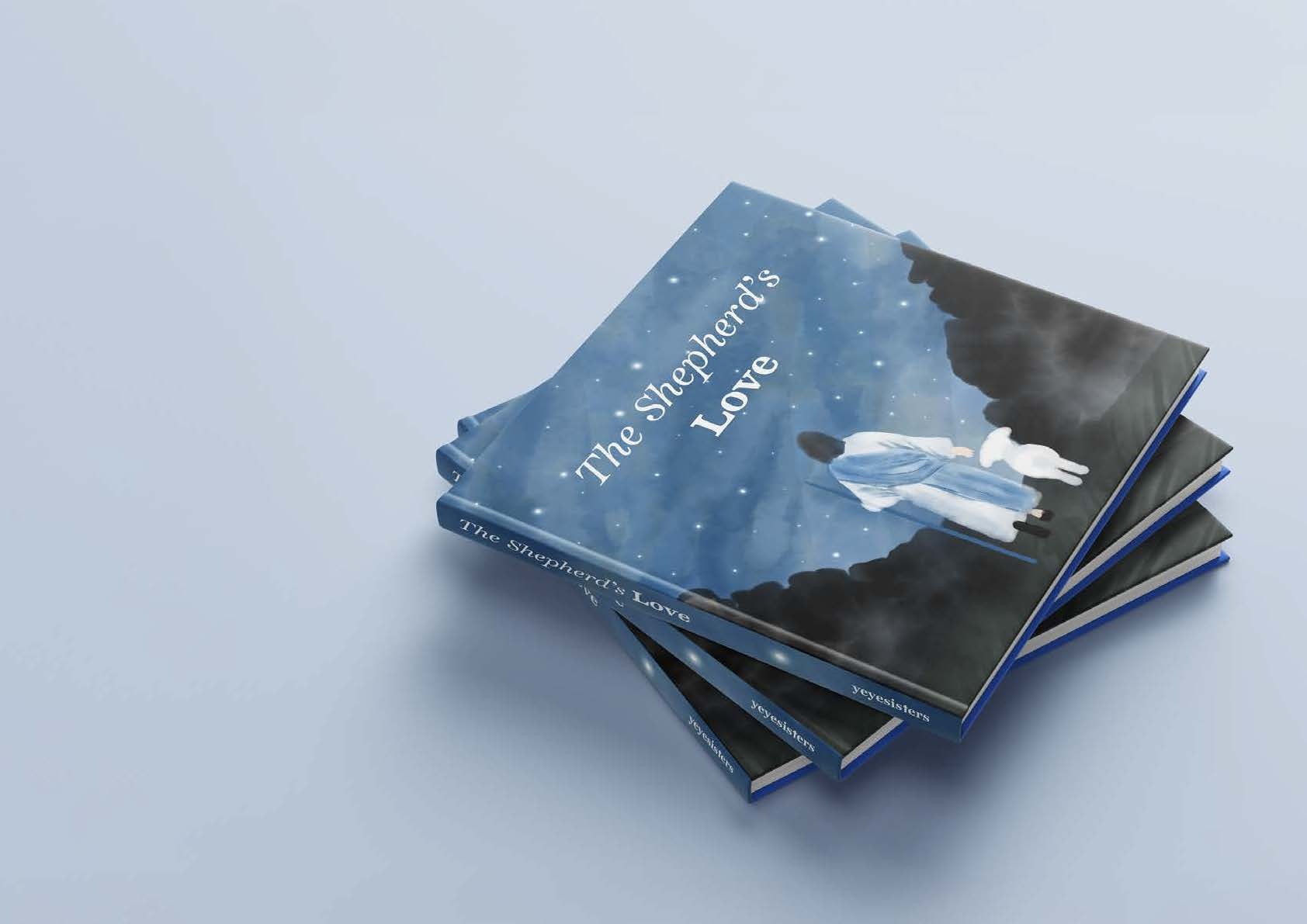 Stack of The Shepherd's Love hardcovers, night-sky cover with a shepherd and lamb