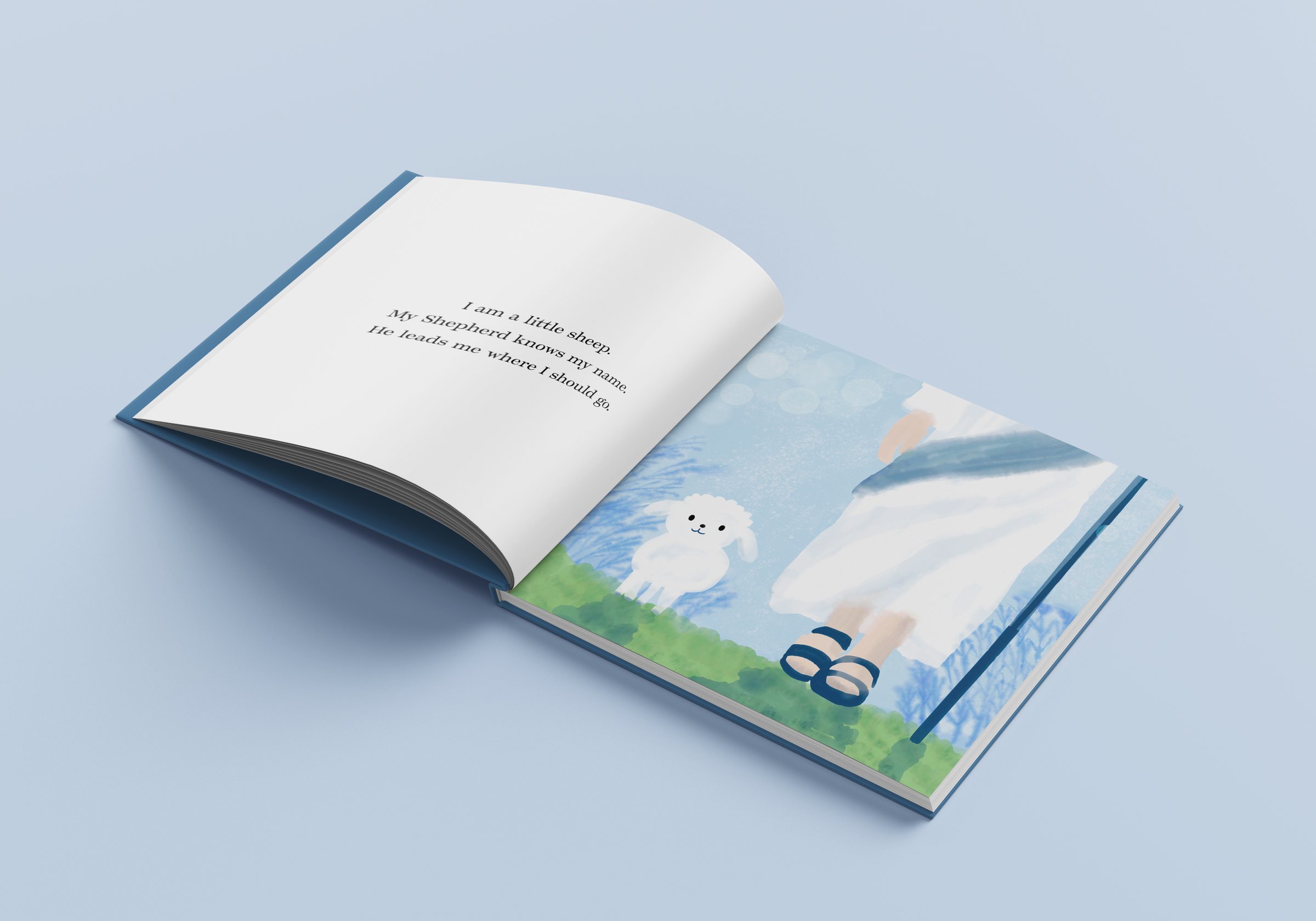 Open spread: I am a little sheep, my Shepherd knows my name, beside a lamb and the shepherd's robe and sandals